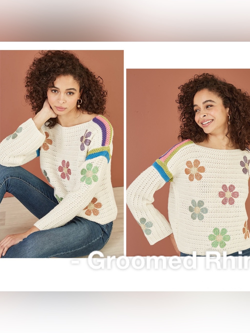Mello Daisey Crochet Knit Drawstring Waist Sweater Size L
